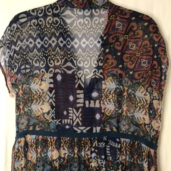Sundance Cardigan Topper Mixed Print Sheer Size S Button Front Flowy Boho - Picture 8 of 14